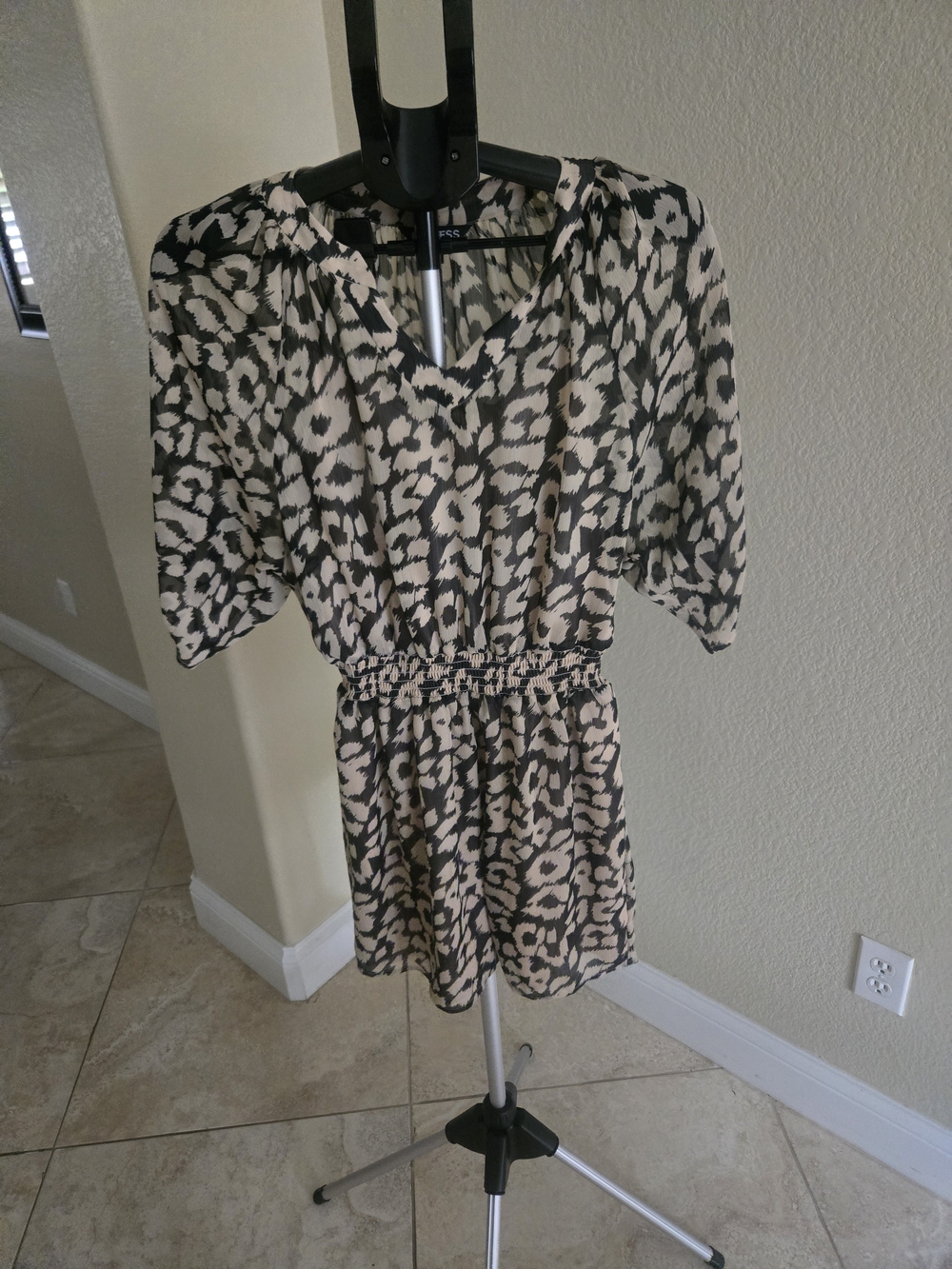 Express-Leopard Print Cinched-Waist Dress - Black & Cream